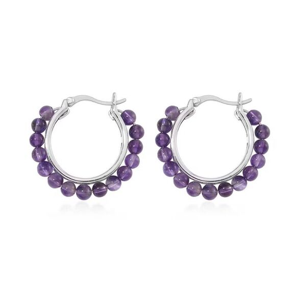 African Amethyst Beaded Hoop Earrings - Picture 2 of 3